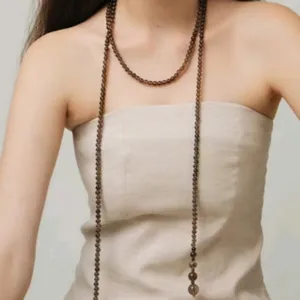 Collar Largo de Abalorios de Cuarzo Ahumado Natural Estilo Francés Cadena de Suéter de Varias Capas Hecho a Mano Cierre de Palanca Joyas para Mujer
