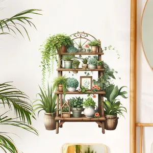 3D Simulatie Groene Potplanten Bloemenrek Muurstickers PVC Waterdicht Zelfklevend Muurtattoos Voor Woonkamer Slaapkamer