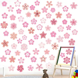 Adesivi Murali UV Fiori di Ciliegio Rosa Motivo a Doppio Lato Opaco Autoadesivo Decalcomanie Floreali per Vetro Frigorifero Decorazione Casa Moderna PVC Wall Art