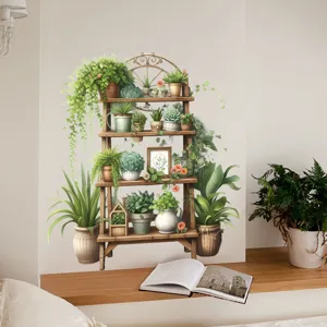 Gedetailleerde weergave van de realistische muursticker met plantenrek voor huisdecoratie.
