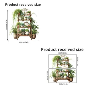 Maattabel voor 3D plantenrek muursticker met specificaties van blad en eindformaat