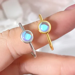 Minimalist Artificial Moonstone Open Ring For Women Ins Style Oval Adjustable 925 Sterling Silver Ring Fashion Jewelry