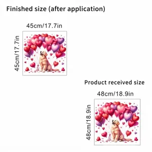 Valentine's Day heart balloon wall sticker size chart showing finished and received dimensions