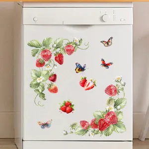 Mooie waterdichte aardbeien- en vlinderstickers voor keukenapparatuur in huis