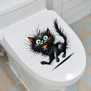 Lustiger schwarzer Katzen-Toilettenaufkleber für Badezimmer Dekoration