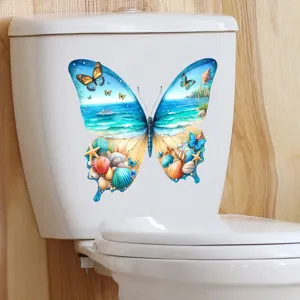 Detailed view of beach themed butterfly waterproof decorative sticker for bathroom