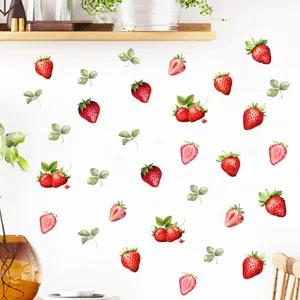 Waterdichte aardbei muurstickers met realistische aquarel fruit- en bladpatronen
