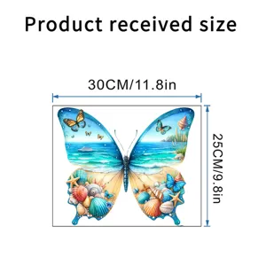Waterproof beach scenery butterfly wall sticker detail showing 30x25cm product size
