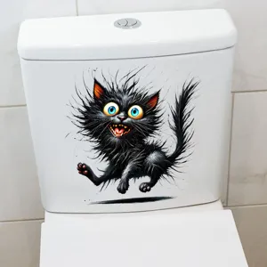 Lustiger schwarzer Katzen-Toilettenaufkleber mit verrücktem Ausdruck