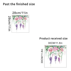 Detailed size comparison of floral vine wall sticker showing finished and received dimensions.