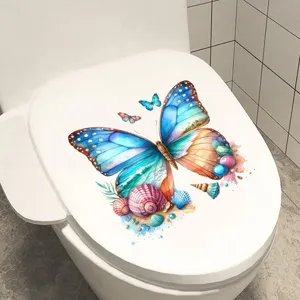 Beautiful butterfly beach scene waterproof toilet lid sticker decal for bathroom decor