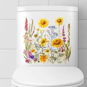 Kleurrijke aquarel zonnebloem bloemenstickers voor de decoratie van toiletstortbak