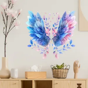 Adesivo da parete ali di piume acquerello con fiori rosa per decorare il soggiorno