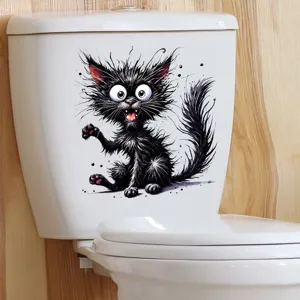 Lustiger schwarz-weißer Katzen-Toilettenaufkleber für Baddekoration, wasserfeste Oberfläche