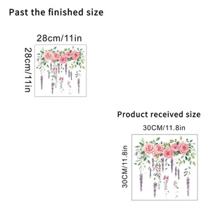 Detail showing floral wall sticker dimensions for finished and received product sizes