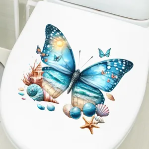 Vibrant waterproof beach scenery butterfly self-adhesive sticker for bathroom toilet decor