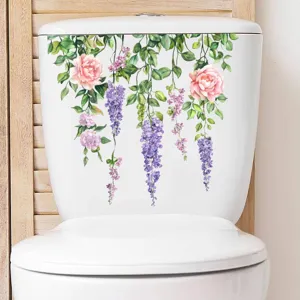 Wisteria and rose floral waterproof decal sticker for toilet tank decoration