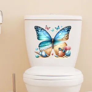 3D beach landscape butterfly waterproof toilet sticker for bathroom home wall decor