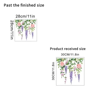 Detailed view showing received and finished sizes of waterproof floral vine wall stickers.