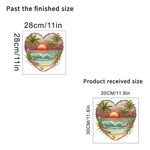 Detailed comparison of finished and received sizes for heart beach waterproof wall sticker