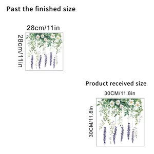 Detailed size specification diagram for waterproof floral greenery and daisy wall sticker.