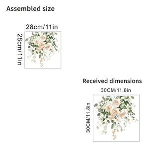 Detailed size comparison for floral wall sticker showing 28cm and 30cm dimensions