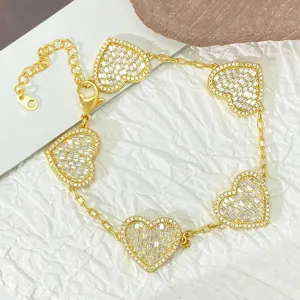Elegantes Herz Armband Für Damen Messing Vergoldet Exquisite Zirkonia Eingelegt Verstellbares Kettenarmband Nischen Design Premium Handschmuck Geschenk