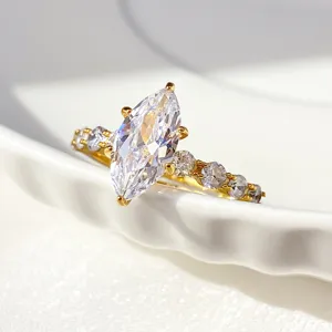 Geometric Marquise Zirconia Copper Ring Gold Silver Plated Luxury Claw Setting Minimalist Ring For Women Fashion Jewelry