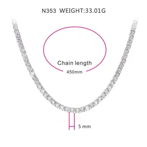 5mm Round Cut Tennis Chain Necklace for Women, Sparkling 450mm Gold Plated Jewelry