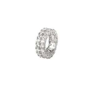 Elegante zilverkleurige dubbele rij ronde zirkonia eeuwigheidsring voor dames