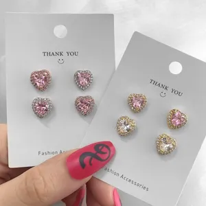Minimalistische Herz Zirkonia Ohrstecker Für Damen 18K Vergoldet Kupfer Mikro Strass Rosa Klare Herzförmige Schmuck Ohrringe