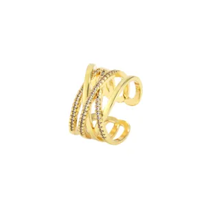 Creatieve geometrische zirkoon crossover open ring in hip hop stijl voor dames en heren
