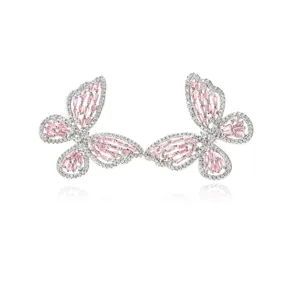Funkelnde Schmetterlingsflügel-Ohrringe in Silber mit rosa und klaren Zirkoniasteinen