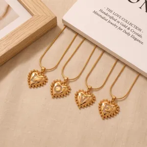 Stainless Steel Heart Letter Pendant Necklace With Rhinestone Gold Plated Initial Choker Fashion Jewelry For Women