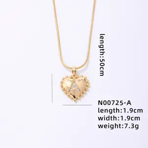Gold heart letter A pendant necklace, vintage geometric metal clavicle chain for women.