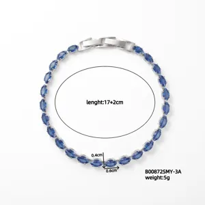 Misurazioni dettagliate per bracciale tennis in zircone marquise blu con finitura argento