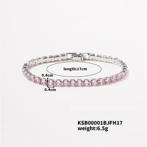 Elegant pink crystal tennis bracelet with sparkling stones, perfect for daily wear.