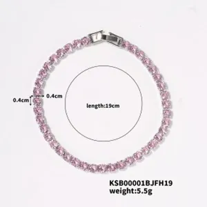 Pink rhinestone tennis bracelet detail, 19cm length with sparkling crystal design for women.