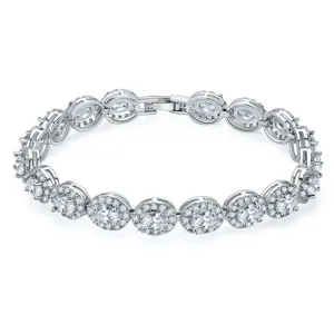 Luxurious silver-toned oval zircon bracelet with halo diamond settings for banquets