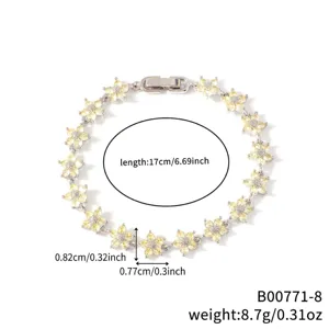 Misure dettagliate del bracciale fiori in zirconia gialla, lunghezza 17 cm e peso 8,7 g
