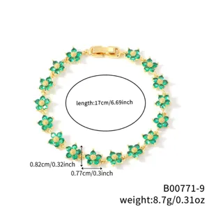 Dettagli su dimensioni e peso per bracciale placcato oro con zirconi a fiore verde