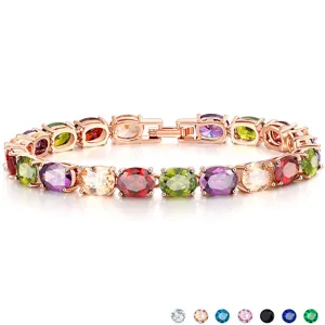 Mode Europäisches Kupfer Armband Für Damen Bunte Ovale Zirkonia Eingelegt Roségold Silber Plattiert Tennis Armband Schmuck Geschenk