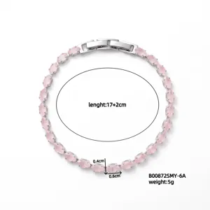 Bracciale in zircone rosa taglio marquise, finitura argento, lunghezza 17+2cm