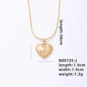 Gold heart initial letter J pendant necklace detail view with size and dimensions.
