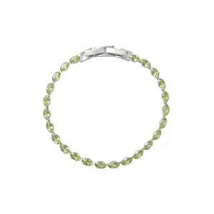 Bracciale tennis minimalista con zirconi ovali verde chiaro e finitura argento