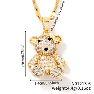Gold pave zirconia teddy bear necklace pendant exquisite luxury jewelry accessory sparkling.