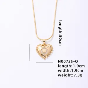 Gold heart letter O necklace with snake chain and crystal pendant, stylish jewelry for women