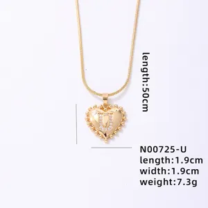 Gold-colored heart letter U pendant necklace with snake chain fashion jewelry.