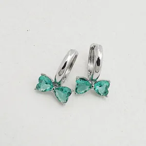 Stunning green heart zircon bow hoop earrings, exquisite silver metal detail display.