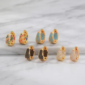 Fashion Trendy Zirconia Full Inlaid U-Shaped Hoop Earrings Gold Plated Geometric Earrings For Women Daily Party Jewelry Gift
